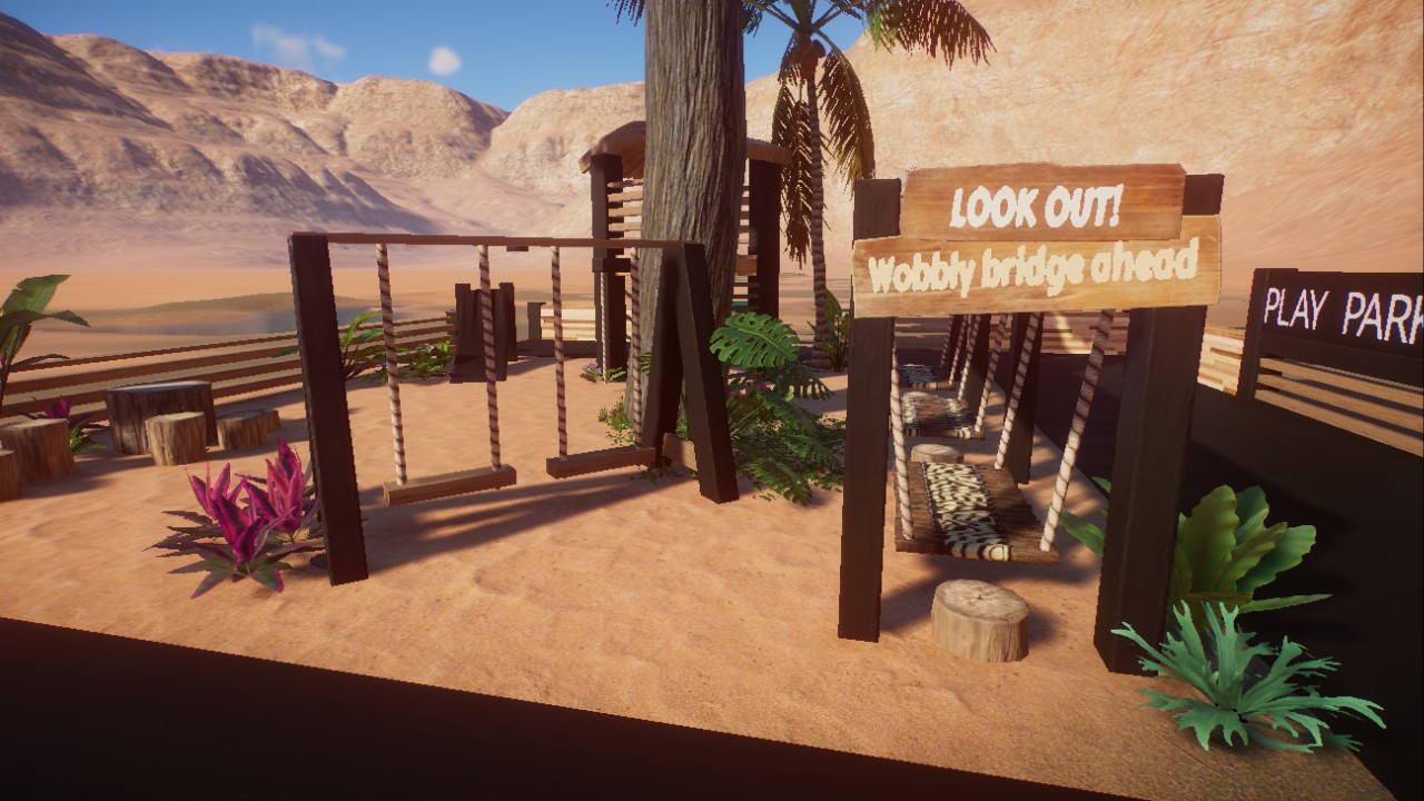 Black and Wood Play Area with Tropical Foliage preview