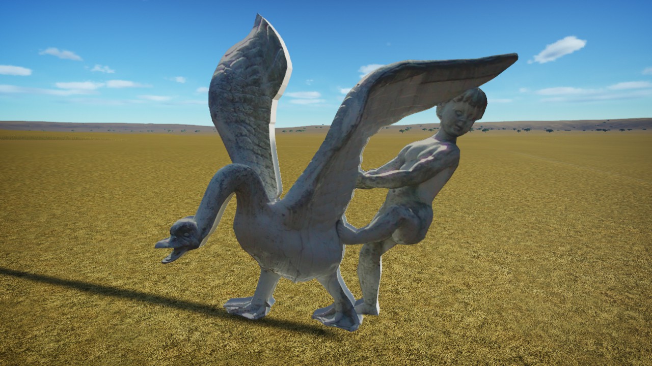 Sculpture swan and child simpletype