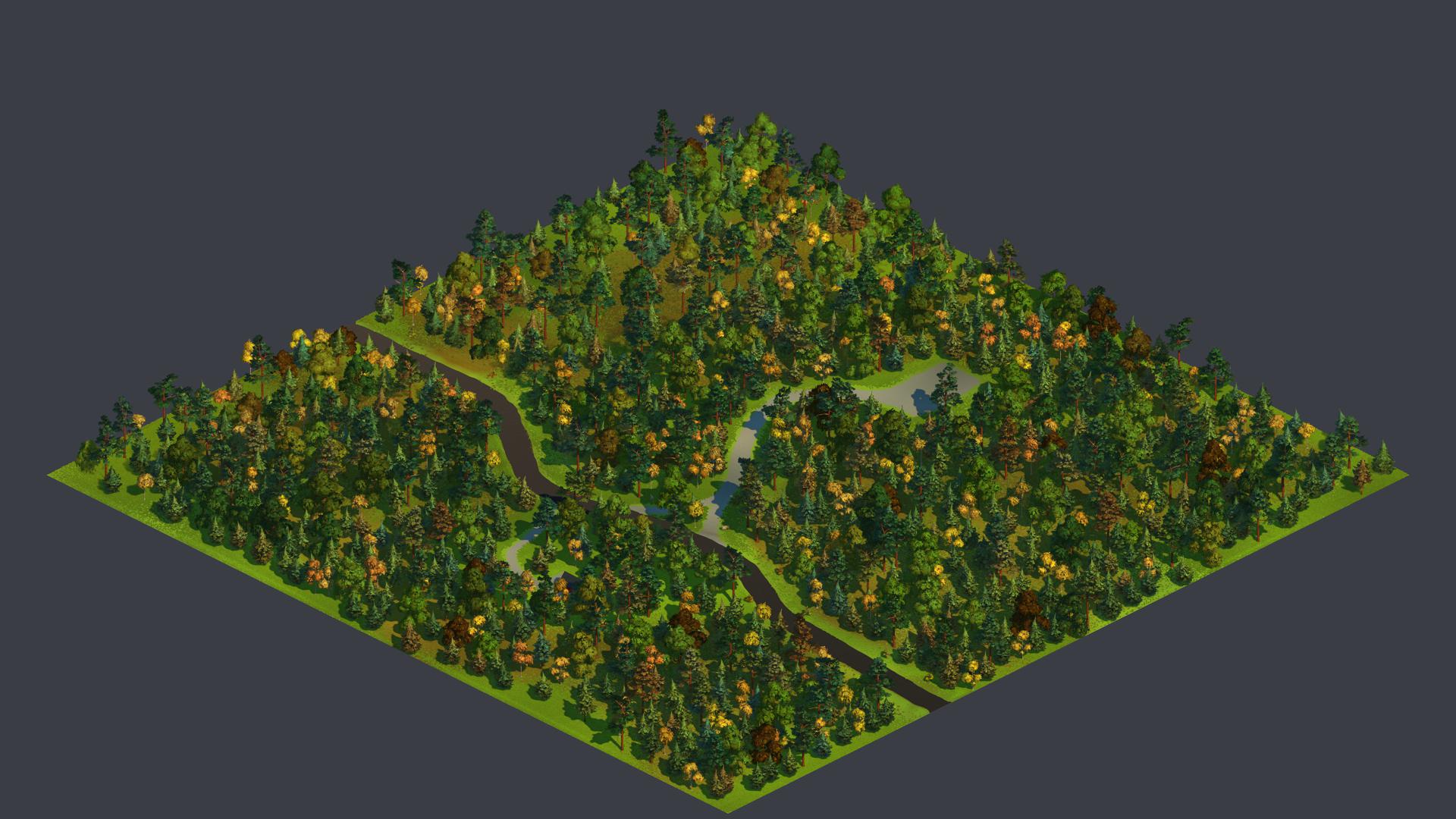 Forested hill with house and wind turbine baseplate.tile