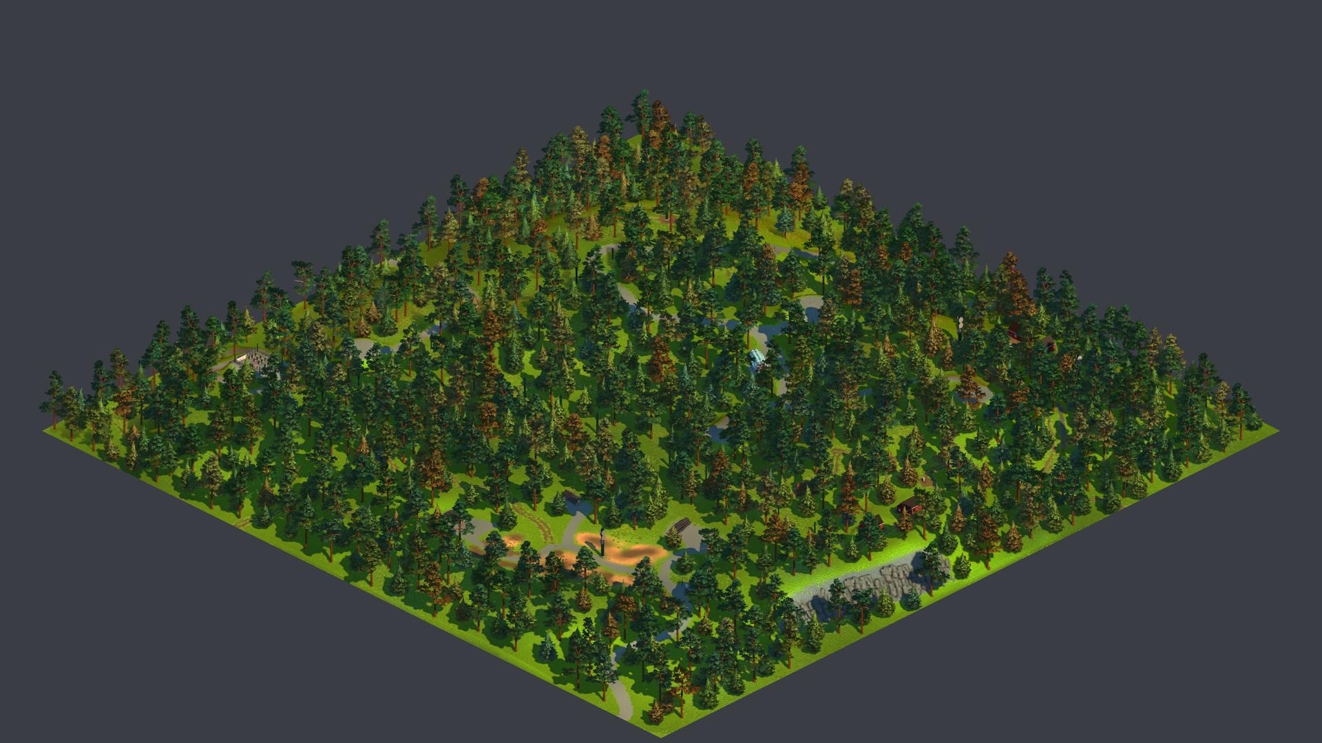 Forest wind farm with power lines.tile