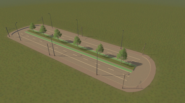 6-lane road with trolleybus and bus lane, with bike path preview