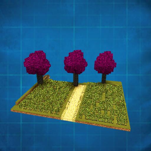 double hedge maze & purple trees