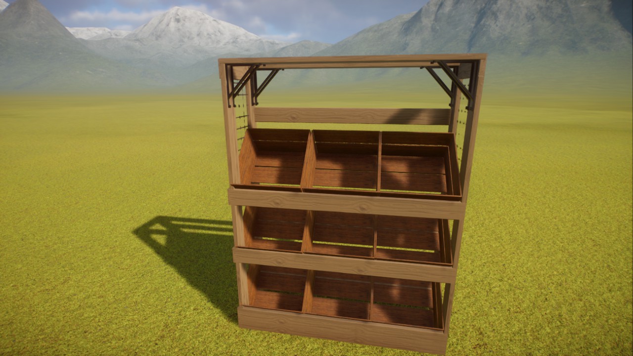 Wooden shelf with crate