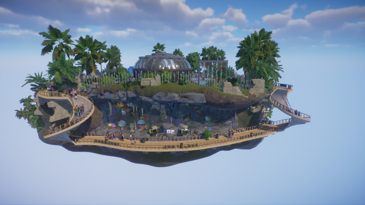 Atlantica with animals, staff and zoo guests, Kleiner kompletter Zoo mit 2 Tierarten im Gehege