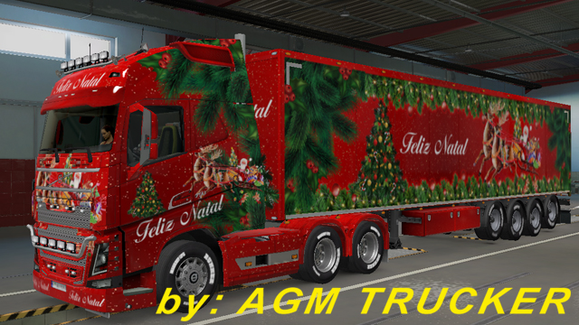 SKIN TRUCK VOLVO FH E REBOQUE ( SKIN DE NATAL) - CANAL AGM TRUCKER