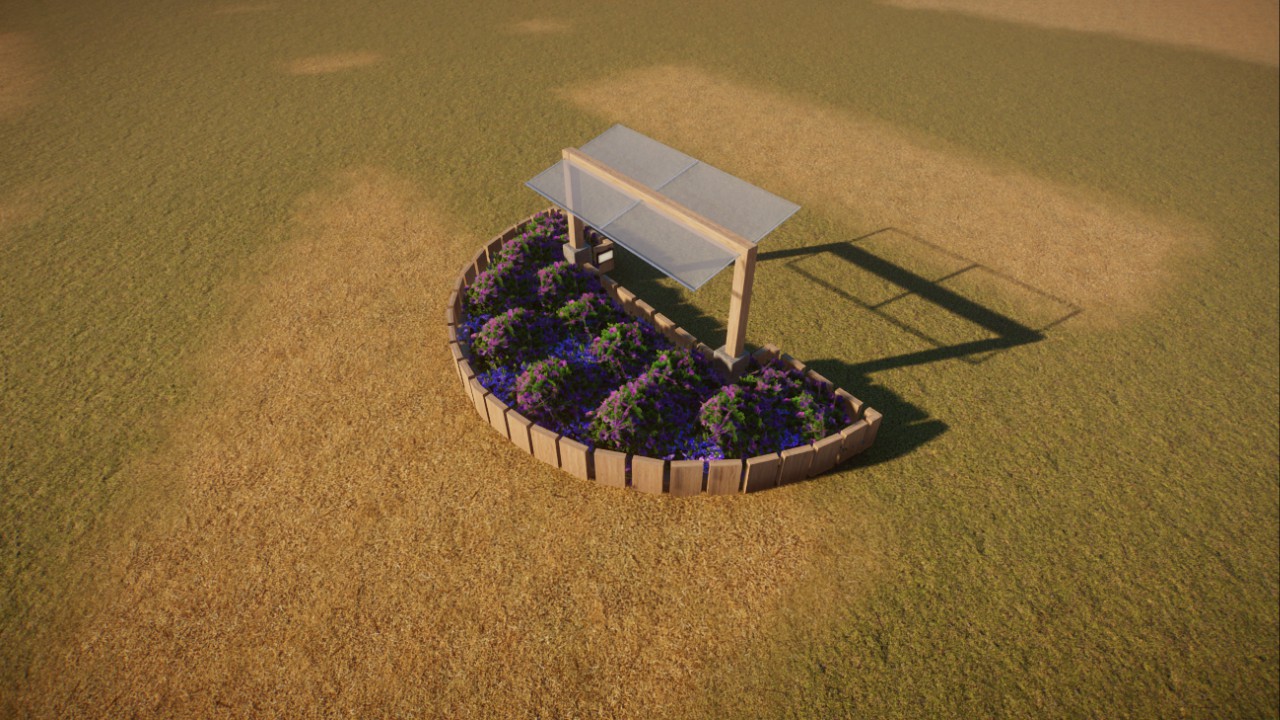 planters around the bench
