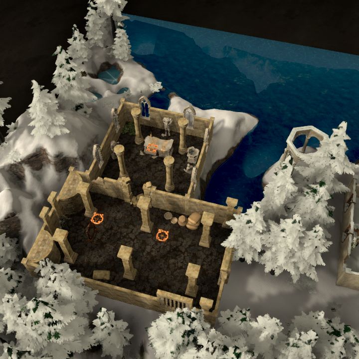 Winter Lakeside Temple Ruin