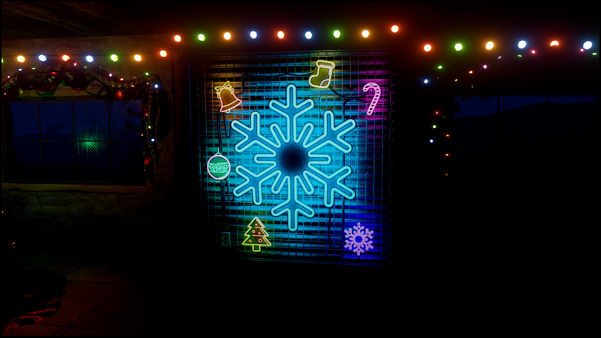 Neon Snowflake Garage Door