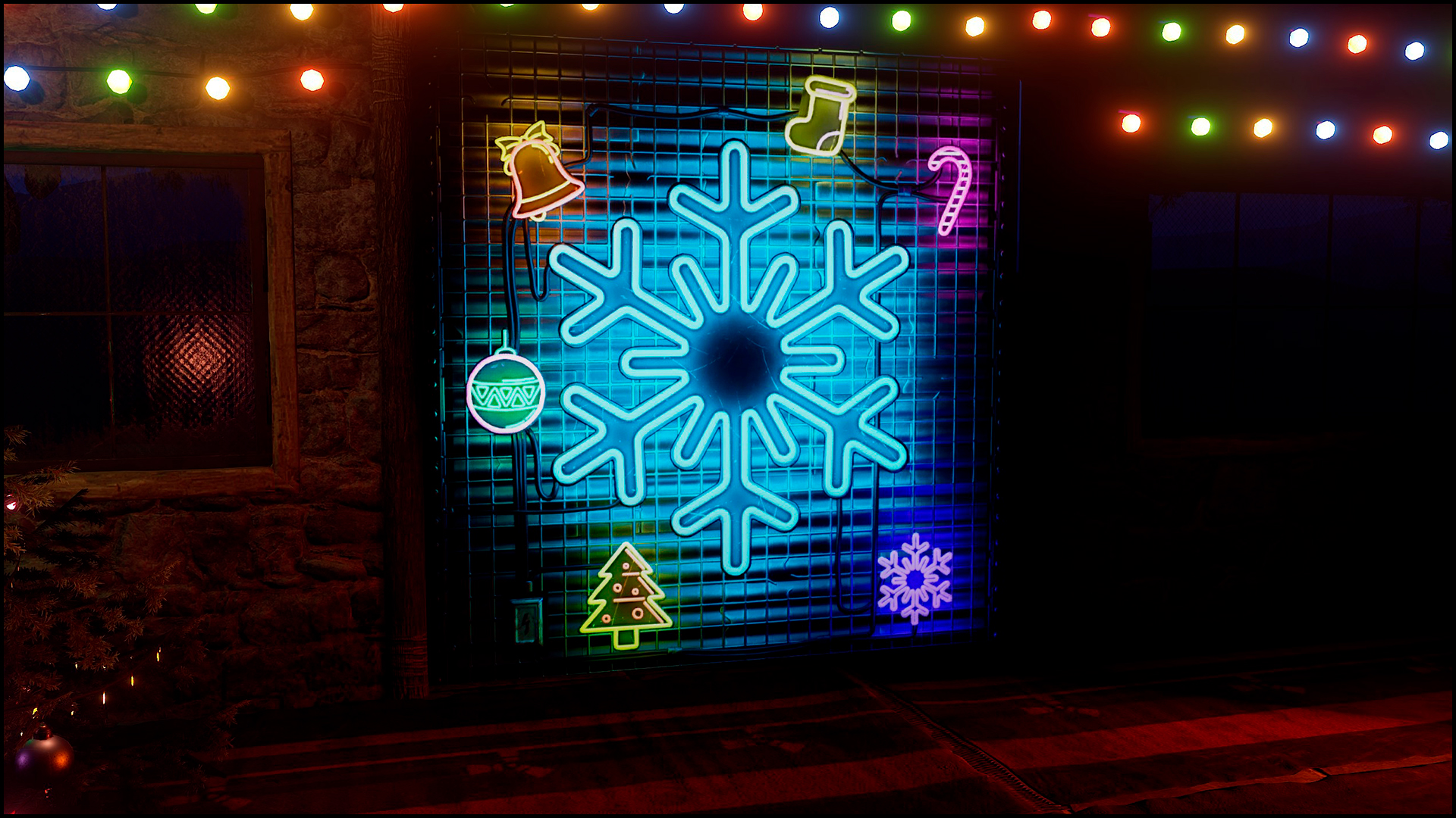 Neon Snowflake Garage Door