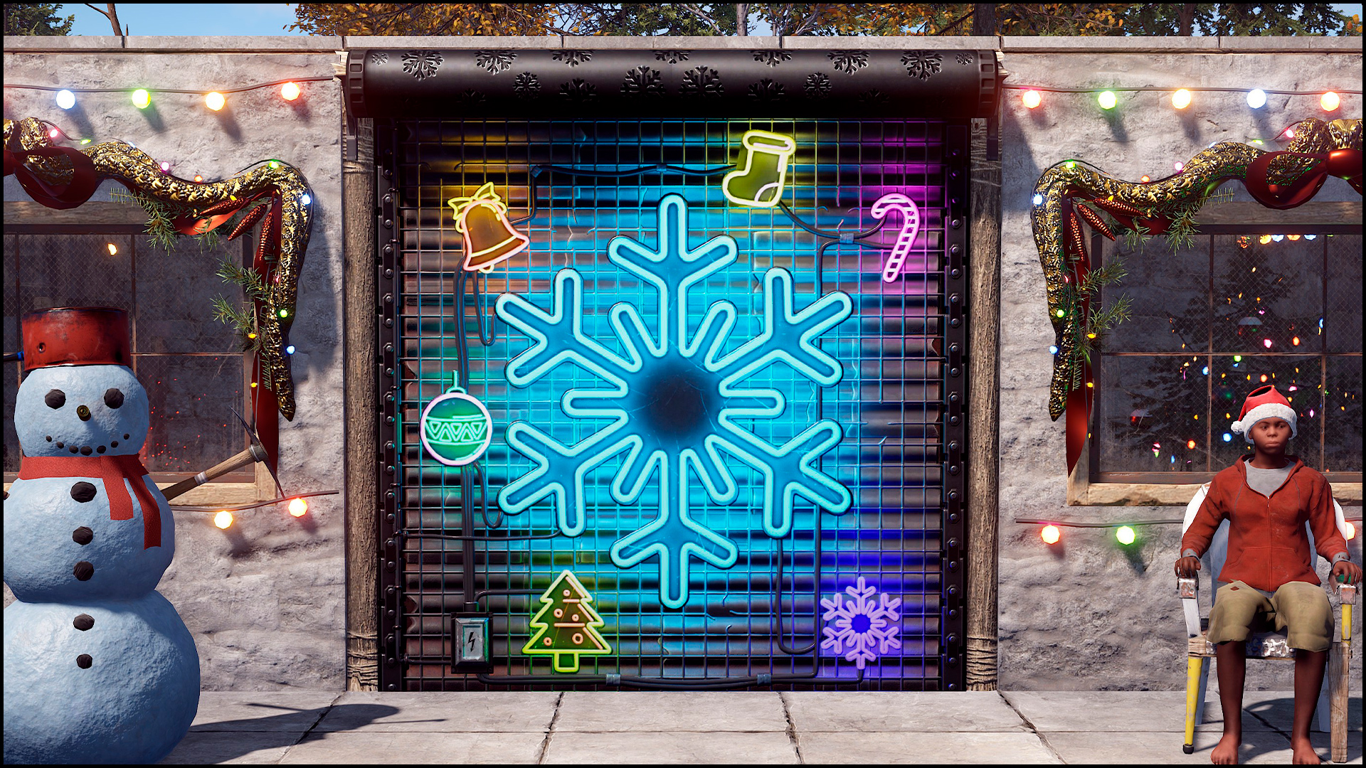 Neon Snowflake Garage Door