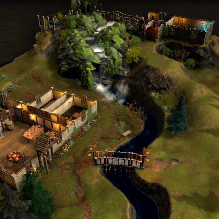 Riverside Tavern with Waterfall