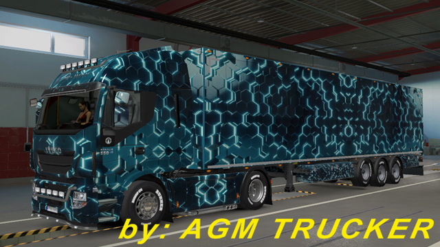 SKIN TRUCK IVECO HI WAY E REBOQUE (ABSTRATO COMEIA AZUL) - CANAL AGM TRUCKER