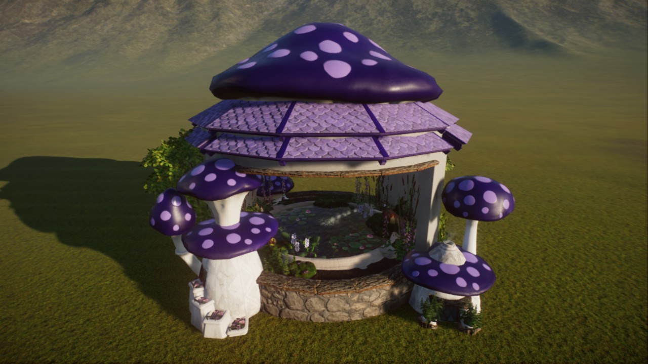 Mushroom Fairy Scenery with Pond