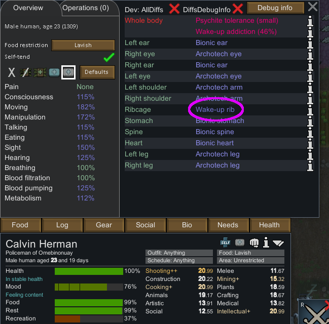 WakeUp Implant mod preview for RimWorld