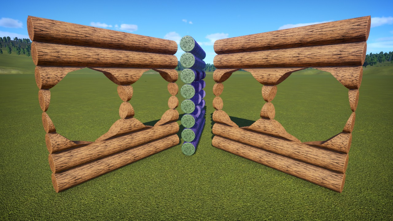 4m Log Wall Circle Windows