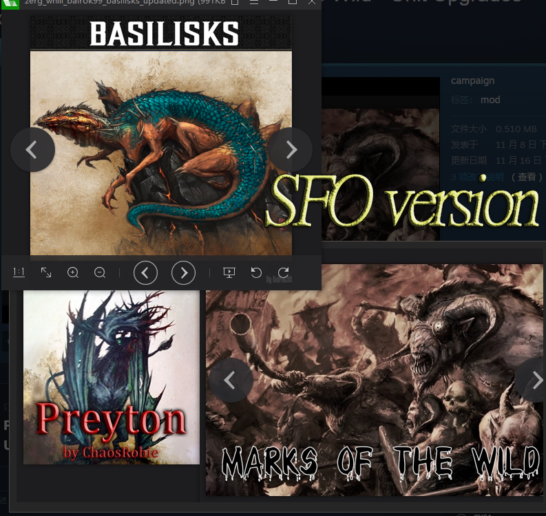 Preytons&Basilisk submod with : Marks of the Wild - Unit Upgrades for the Beastmen (SFO version)