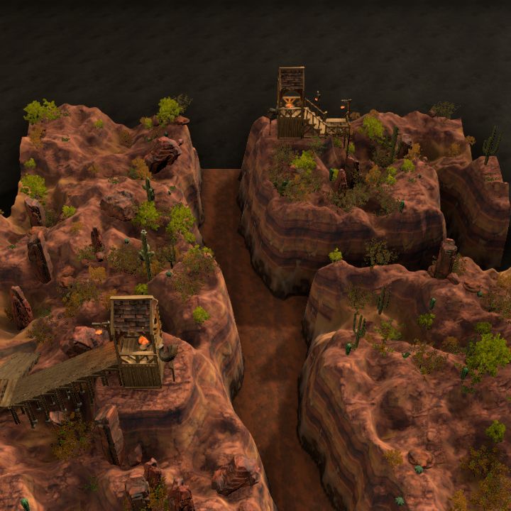 canyon with alarm towers