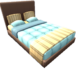 TS4 Double bed - blue and beige, dark frame