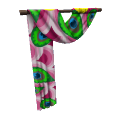 TS4 Pink and green patterned curtain - left