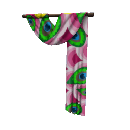 TS4 Pink and green patterned curtain - right