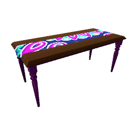 TS4 Dining table with blue and pink cloth