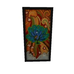 TS4 Vertical painting - black frame - peafowl