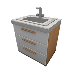 TS4 Modern kitchen set 1, sink - light wood, white drawers