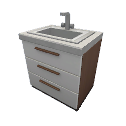 TS4 Modern kitchen set 1, sink - medium wood, white drawers