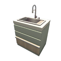 TS4 Modern kitchen set 3, sink - green, white countertop
