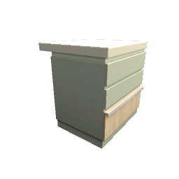 TS4 Modern kitchen set 3, island - green, white countertop
