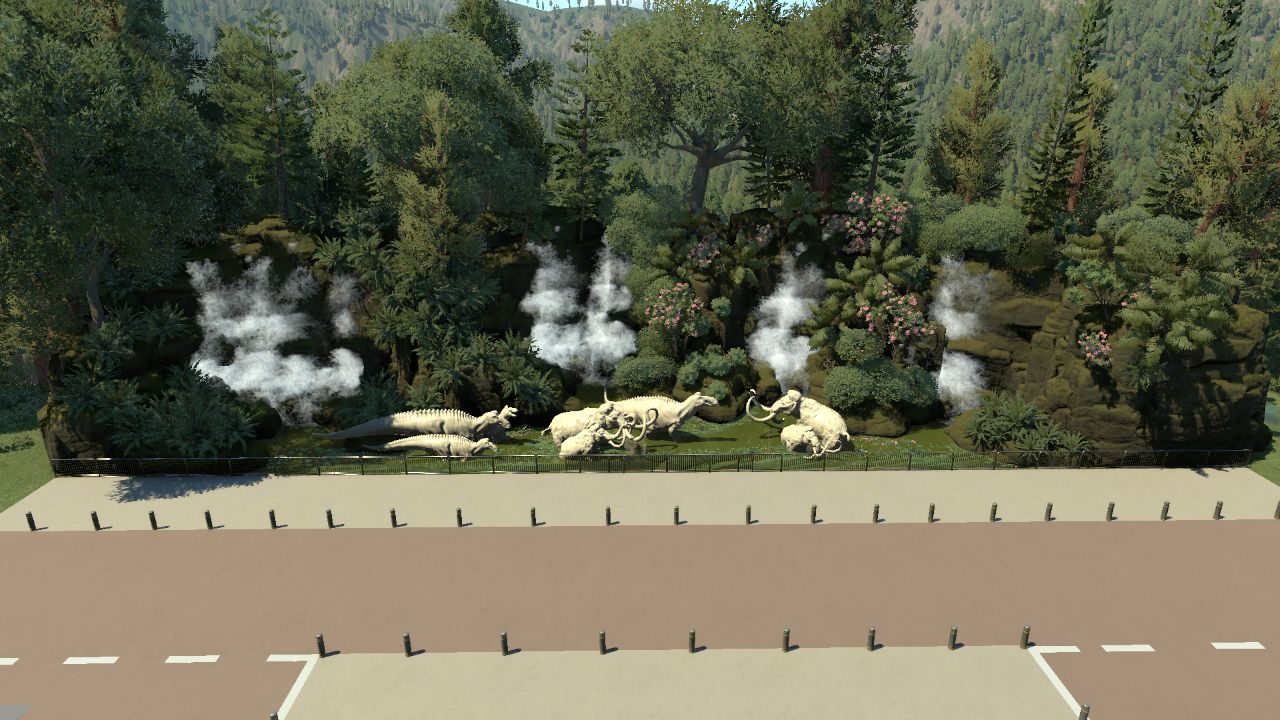 Coastal Waterfall with Mammoths And Edmontosaurus.