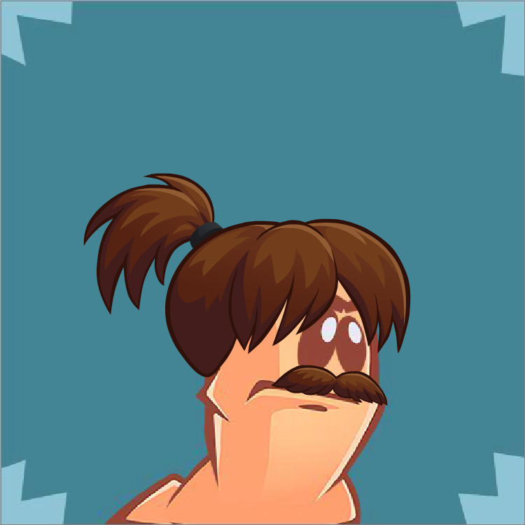 Short Hair with Ponytail & Stache (Brown)