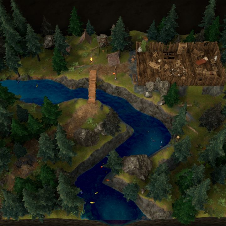 Camp by an abandoned cabin