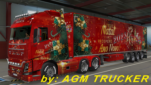 SKIN TRUCK VOLVO FH E REBOQUE (FELIZ NATAL 2023) - CANAL AGM TRUCKER