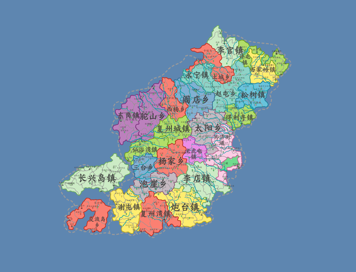 辽宁省大连市瓦房店市乡镇图