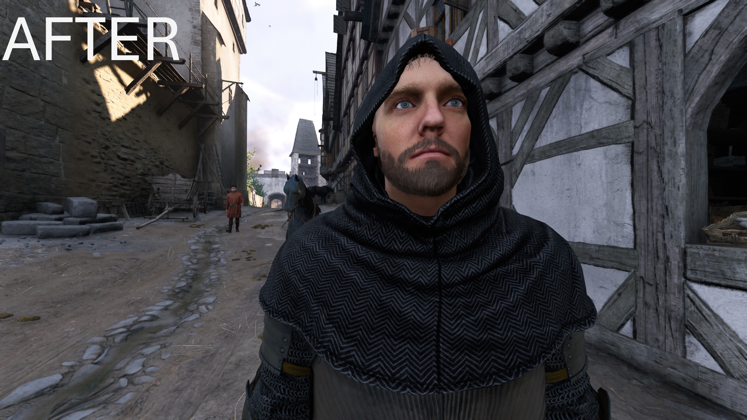 Cutpurse Hood all black with fishbone pattern
