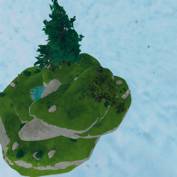 Small tiered island with pond