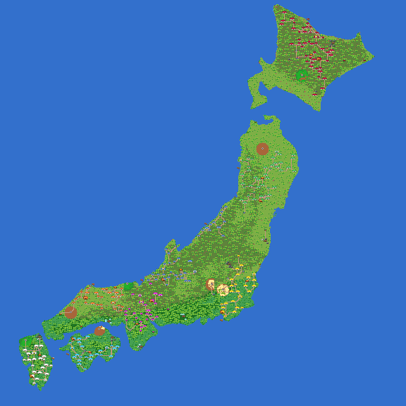 Map of Japan populated