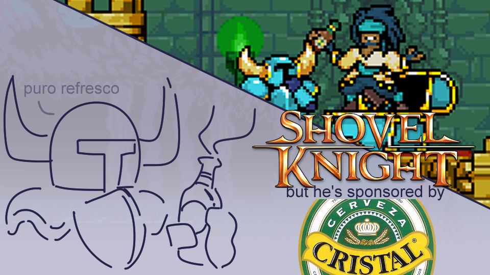 Shovel Knight but he's sponsored by Cerveza Cristal