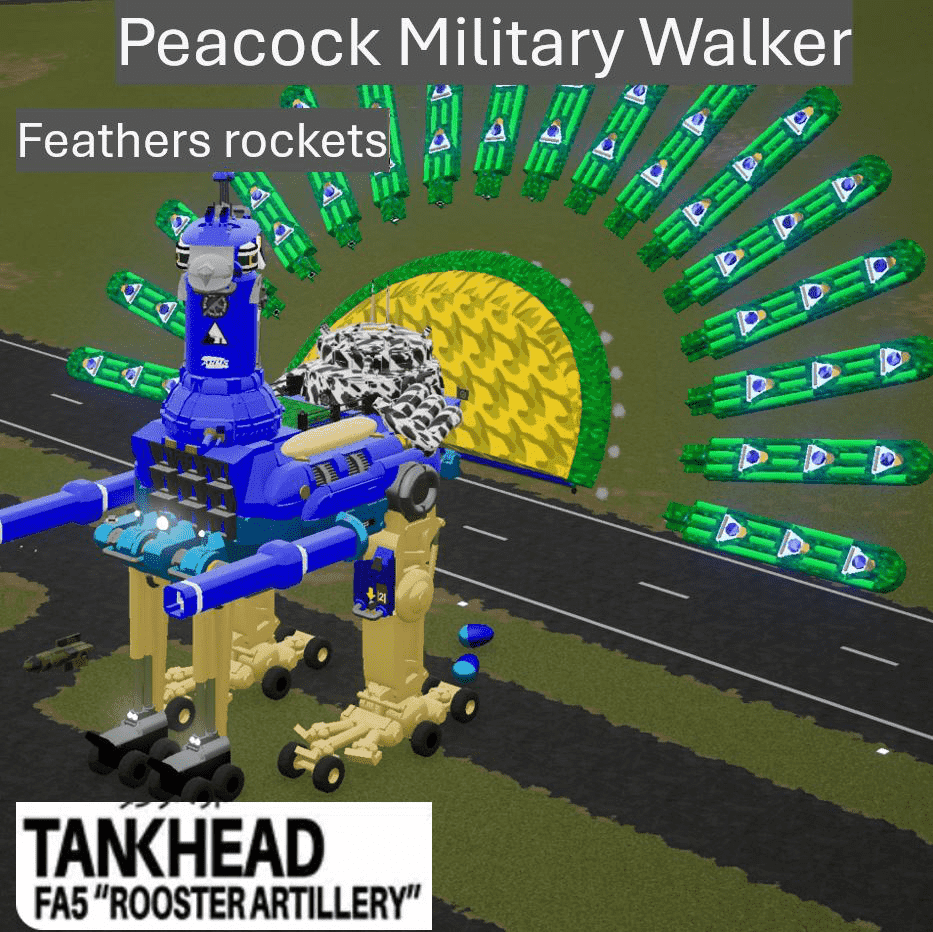 Peacock Tankhead - Military dream walker + tail feathers rockets & interior