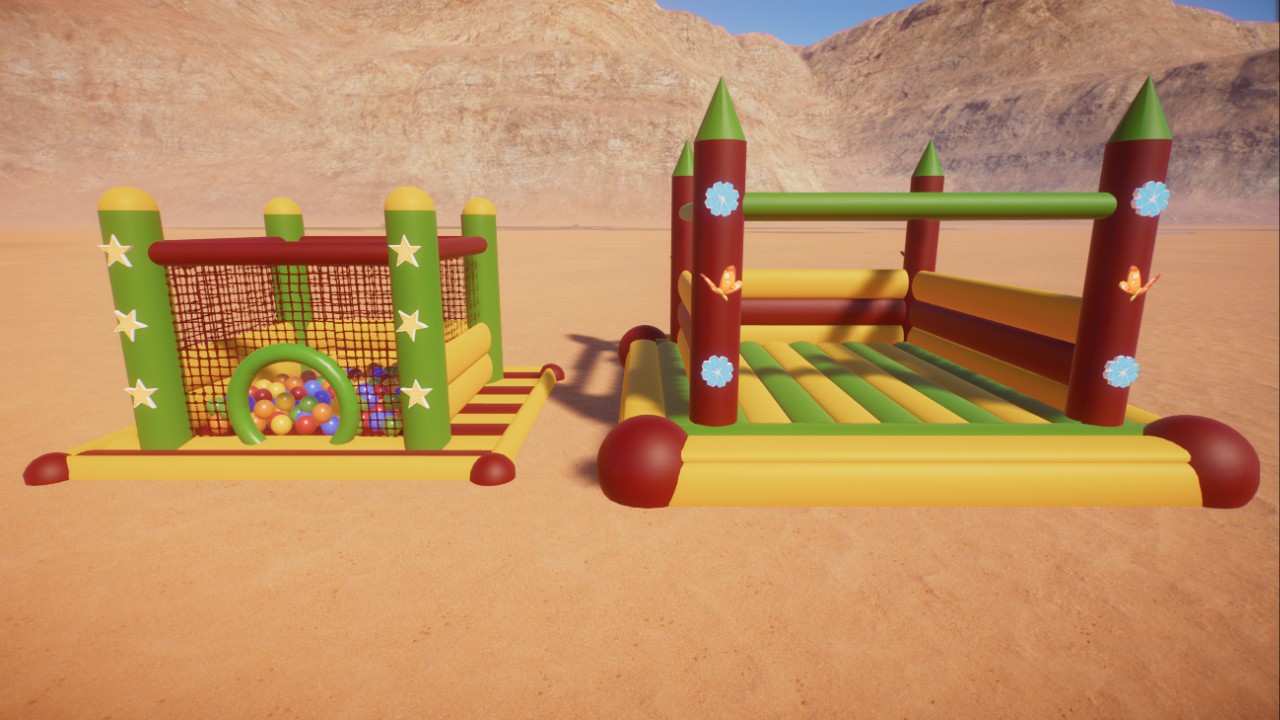 playground, bouncy castle and ball pit, Hüpfburg und Bällebad
