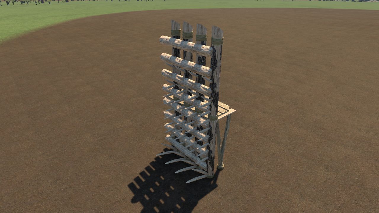 Rustic Wooden Wall Section with Spikes