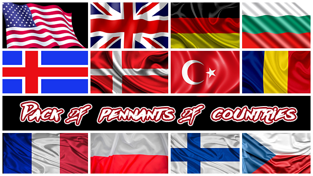 Pack of pennants of countries