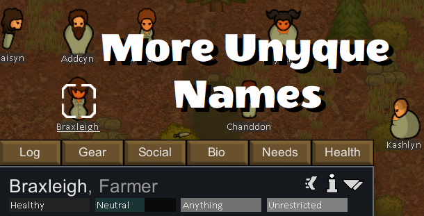 More Unyque Names mod preview for RimWorld