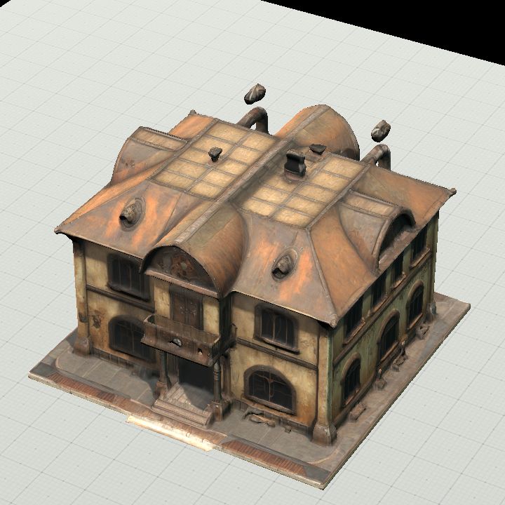 Square 2-story house with copper roof