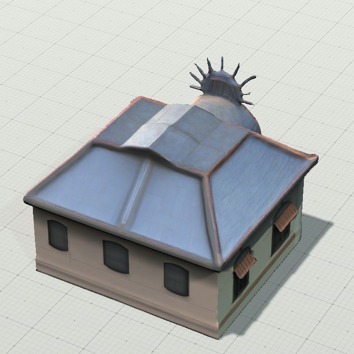 Rectangular building with bluish top