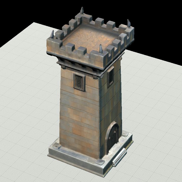 Tower w/ Square Base Flat Roof Spikes 2