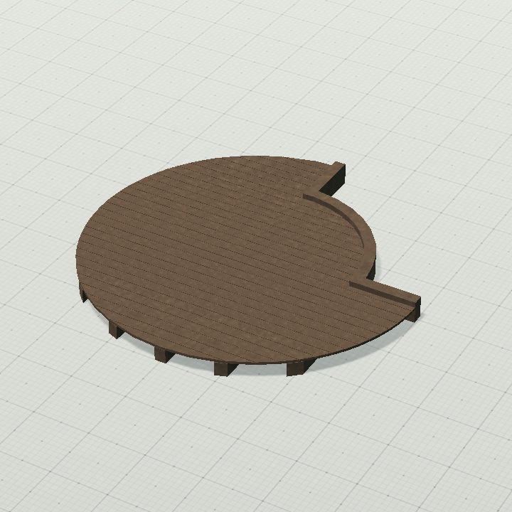 Wooden round platform with stair cutout