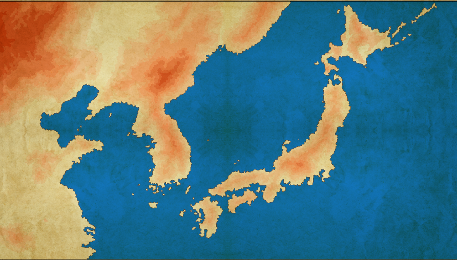 日本朝鲜以及中国东部地形图