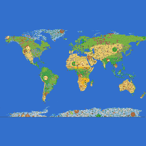 World map all biomes populated